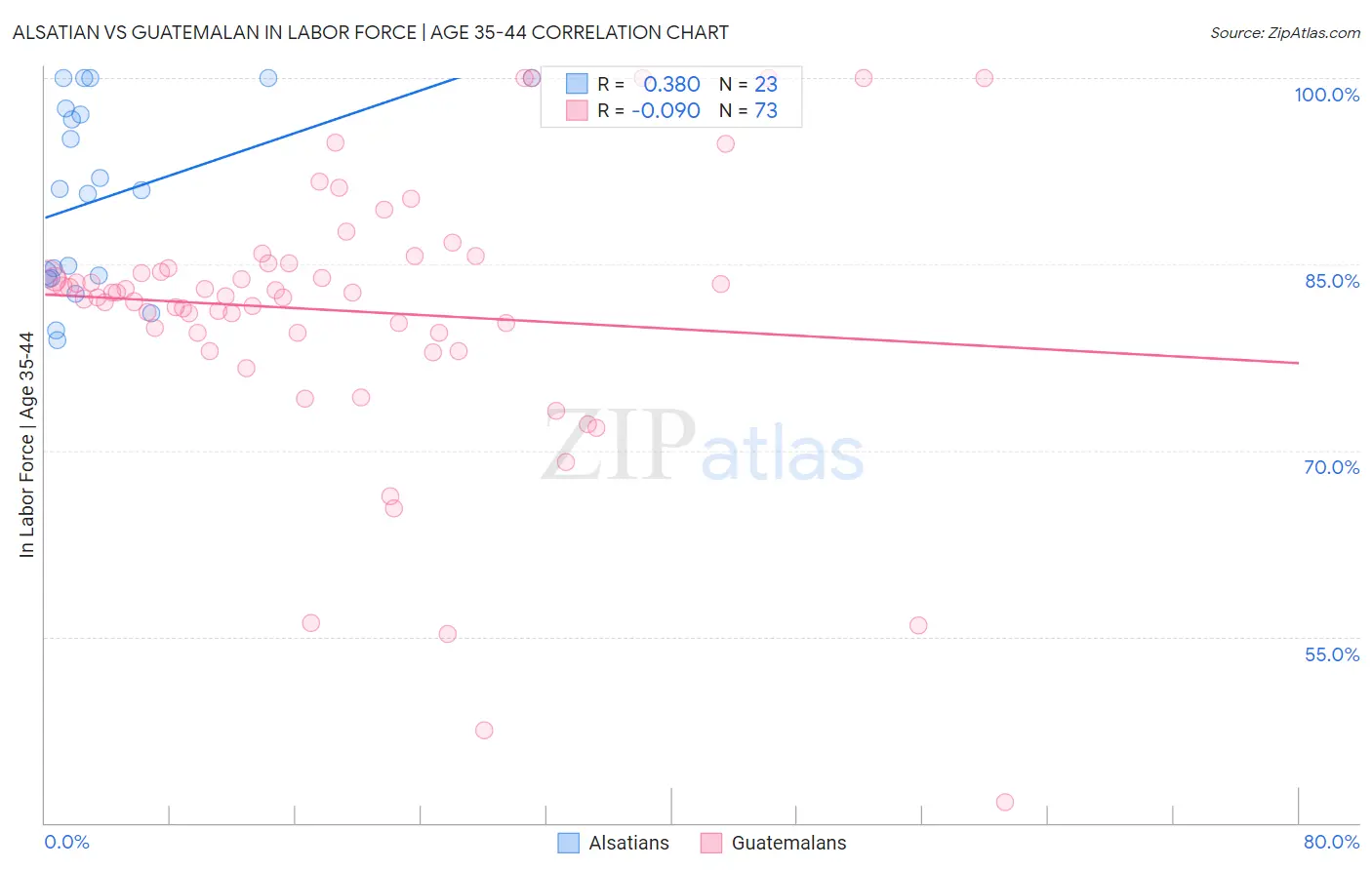 Alsatian vs Guatemalan In Labor Force | Age 35-44