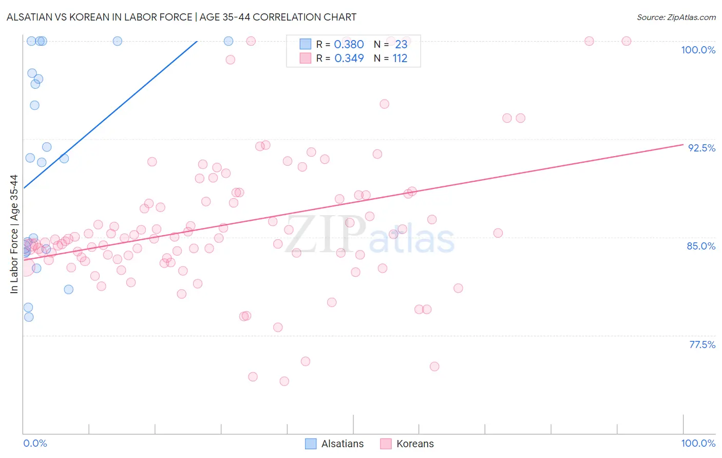 Alsatian vs Korean In Labor Force | Age 35-44