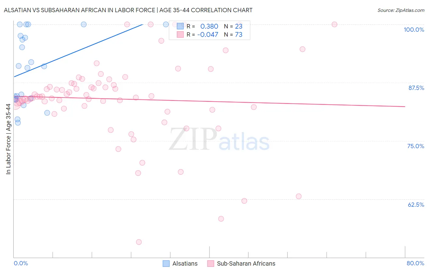 Alsatian vs Subsaharan African In Labor Force | Age 35-44