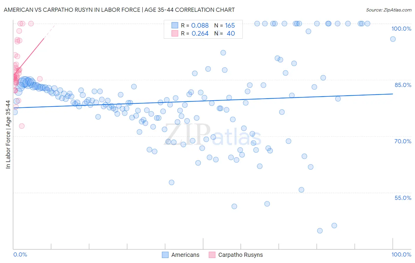 American vs Carpatho Rusyn In Labor Force | Age 35-44