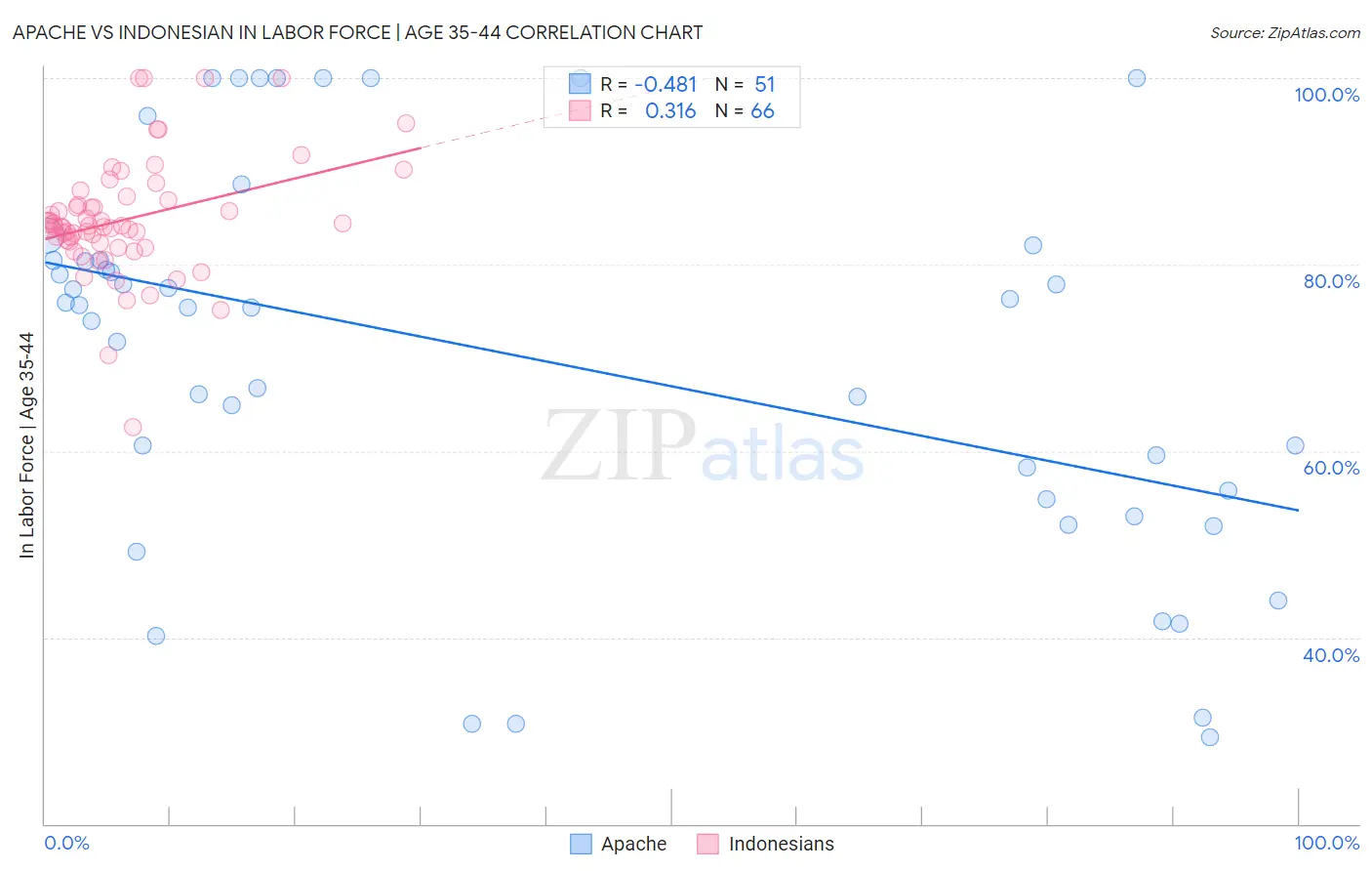 Apache vs Indonesian In Labor Force | Age 35-44