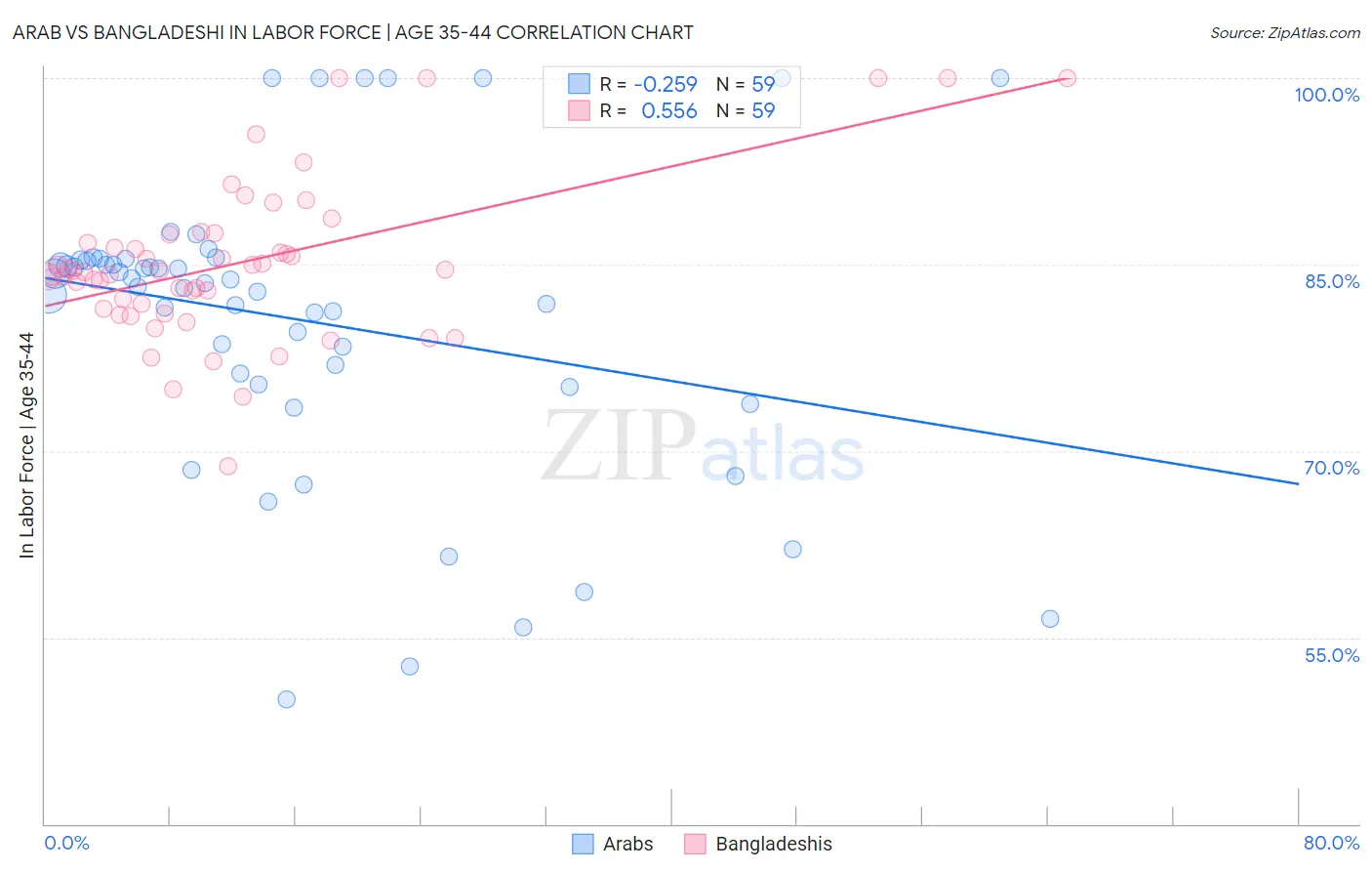Arab vs Bangladeshi In Labor Force | Age 35-44