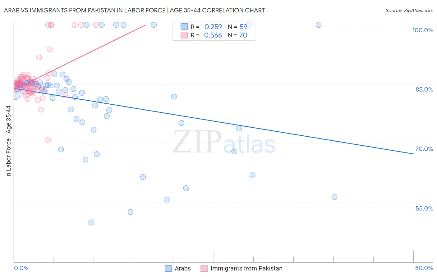 Arab vs Immigrants from Pakistan In Labor Force | Age 35-44