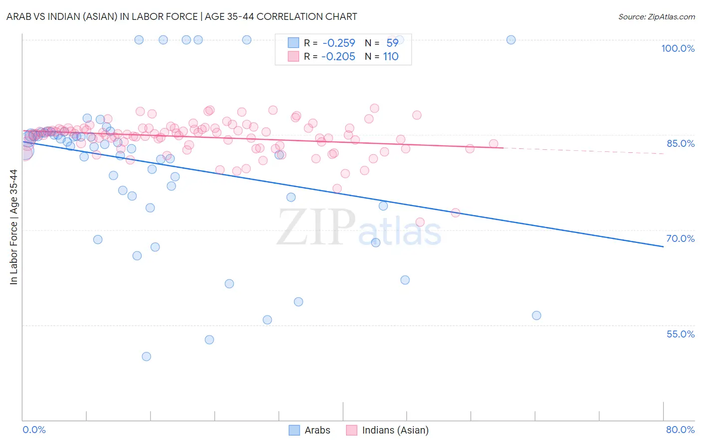 Arab vs Indian (Asian) In Labor Force | Age 35-44
