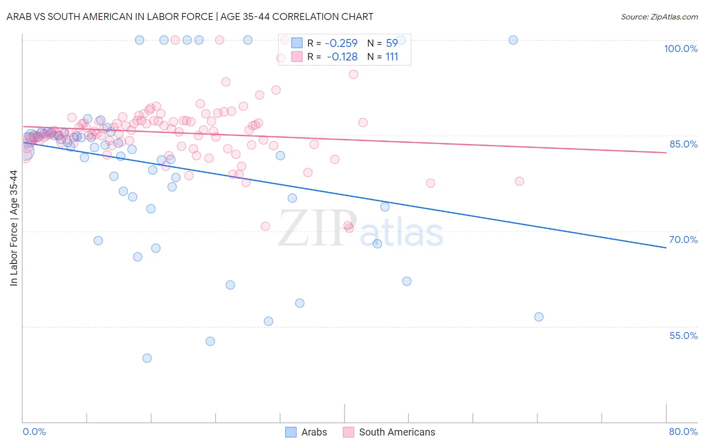 Arab vs South American In Labor Force | Age 35-44