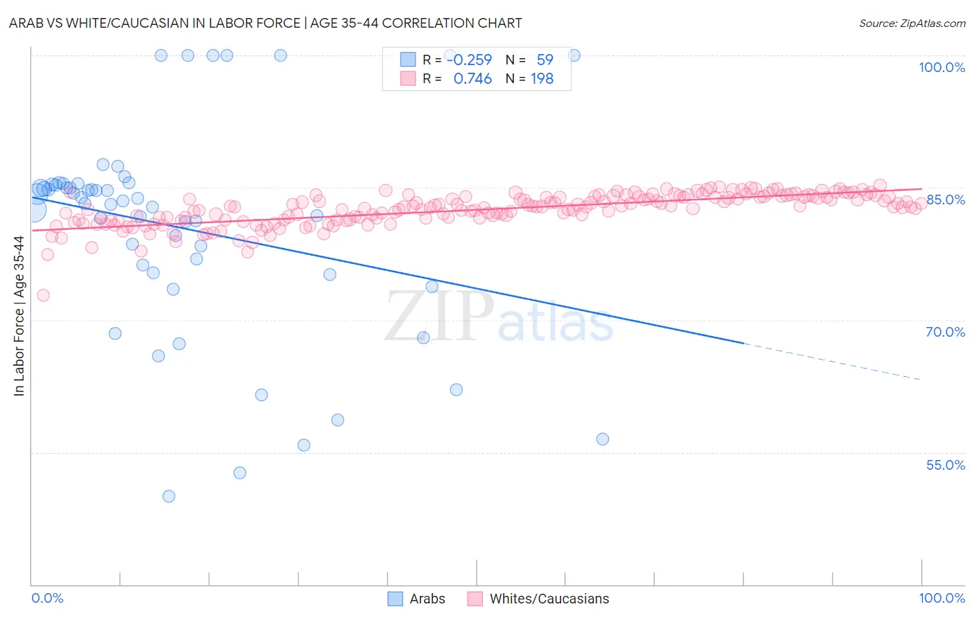 Arab vs White/Caucasian In Labor Force | Age 35-44