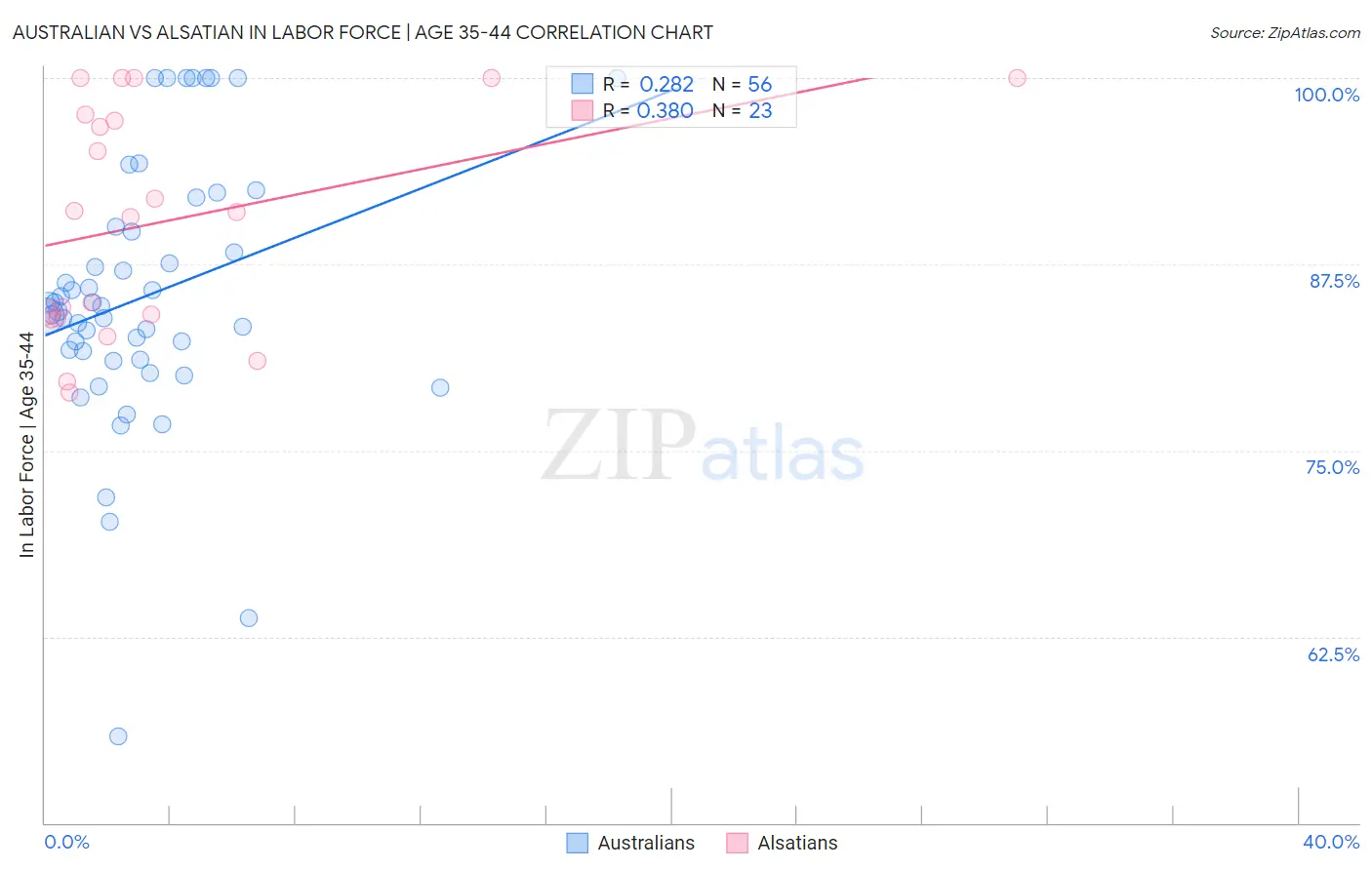 Australian vs Alsatian In Labor Force | Age 35-44