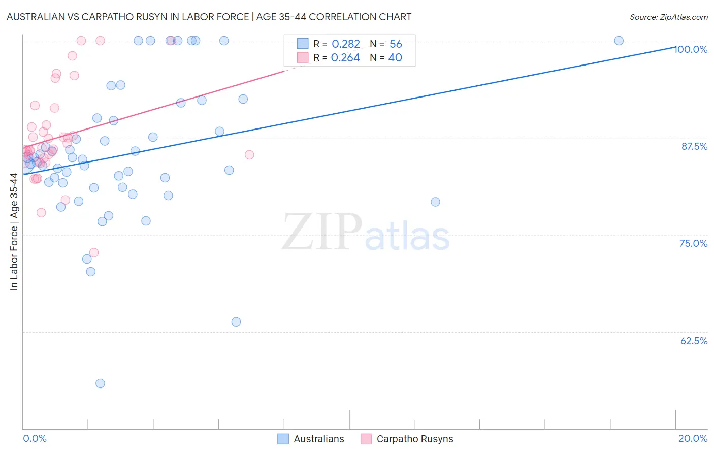 Australian vs Carpatho Rusyn In Labor Force | Age 35-44
