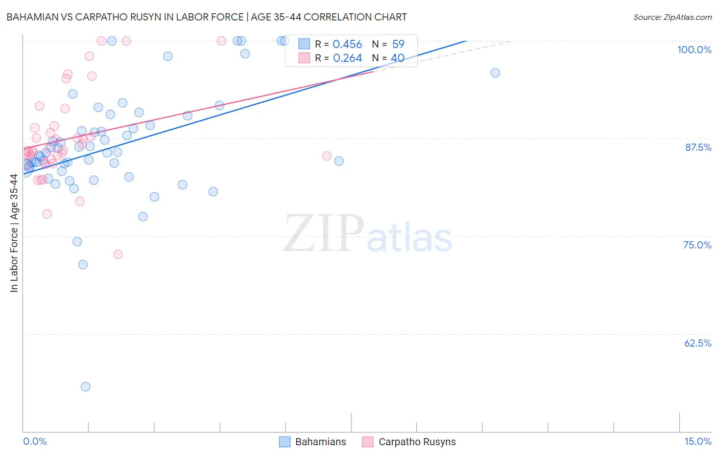 Bahamian vs Carpatho Rusyn In Labor Force | Age 35-44