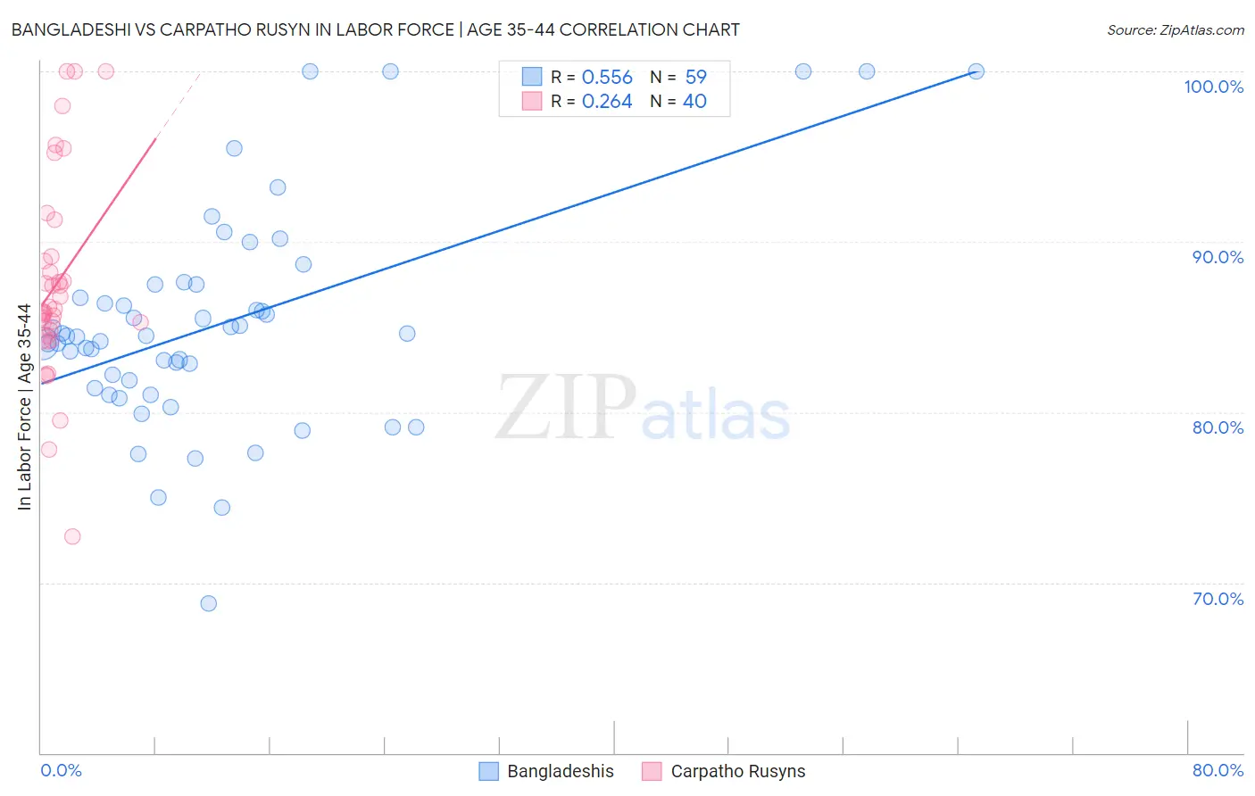 Bangladeshi vs Carpatho Rusyn In Labor Force | Age 35-44