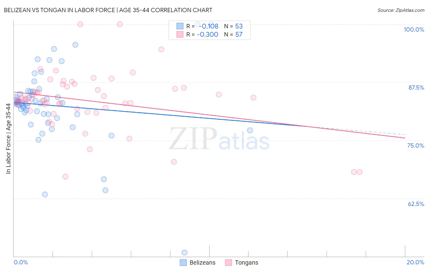 Belizean vs Tongan In Labor Force | Age 35-44