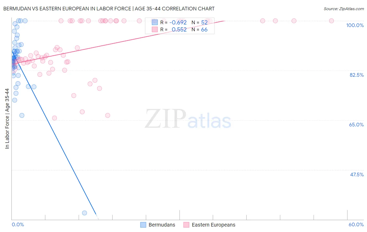 Bermudan vs Eastern European In Labor Force | Age 35-44