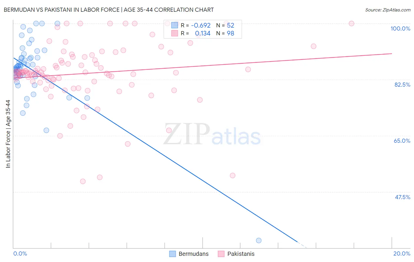 Bermudan vs Pakistani In Labor Force | Age 35-44