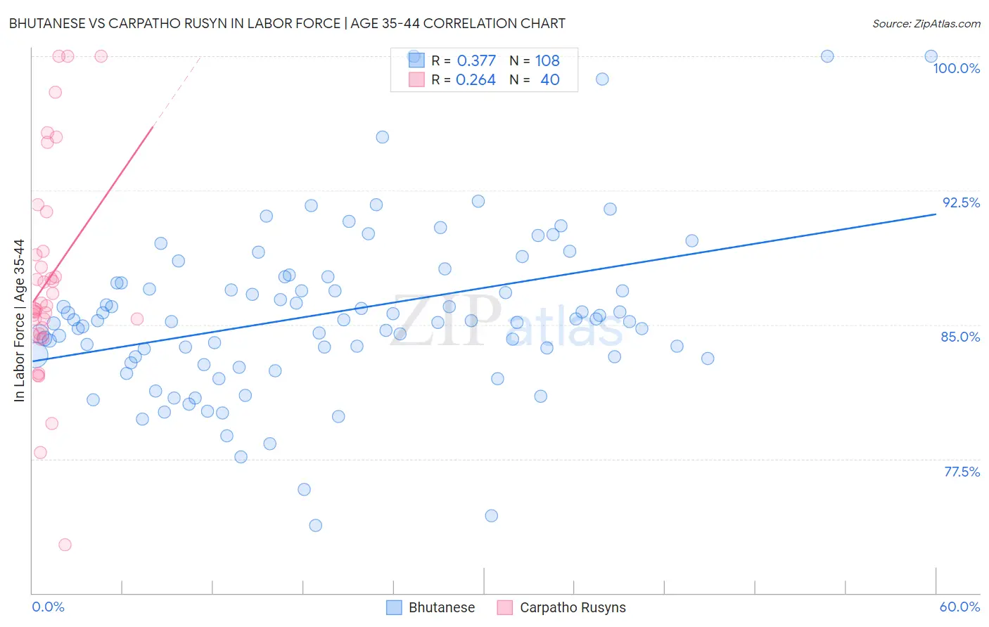 Bhutanese vs Carpatho Rusyn In Labor Force | Age 35-44