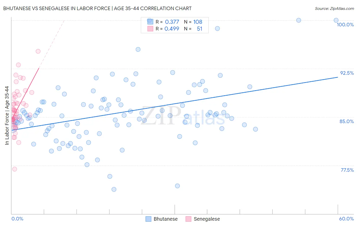 Bhutanese vs Senegalese In Labor Force | Age 35-44