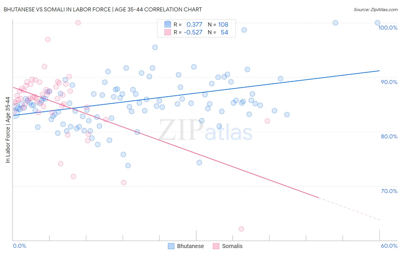 Bhutanese vs Somali In Labor Force | Age 35-44