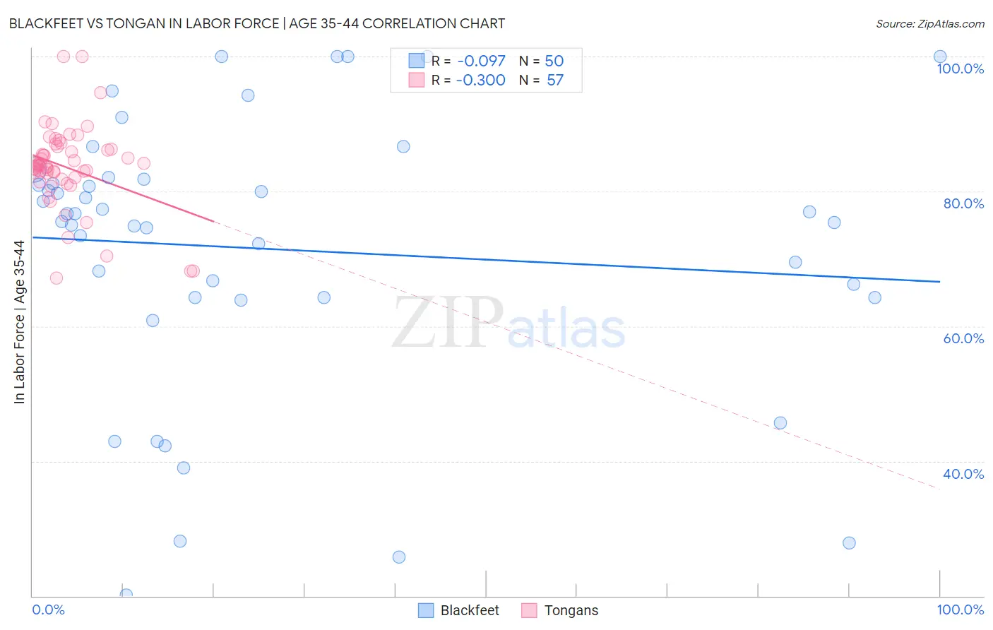 Blackfeet vs Tongan In Labor Force | Age 35-44
