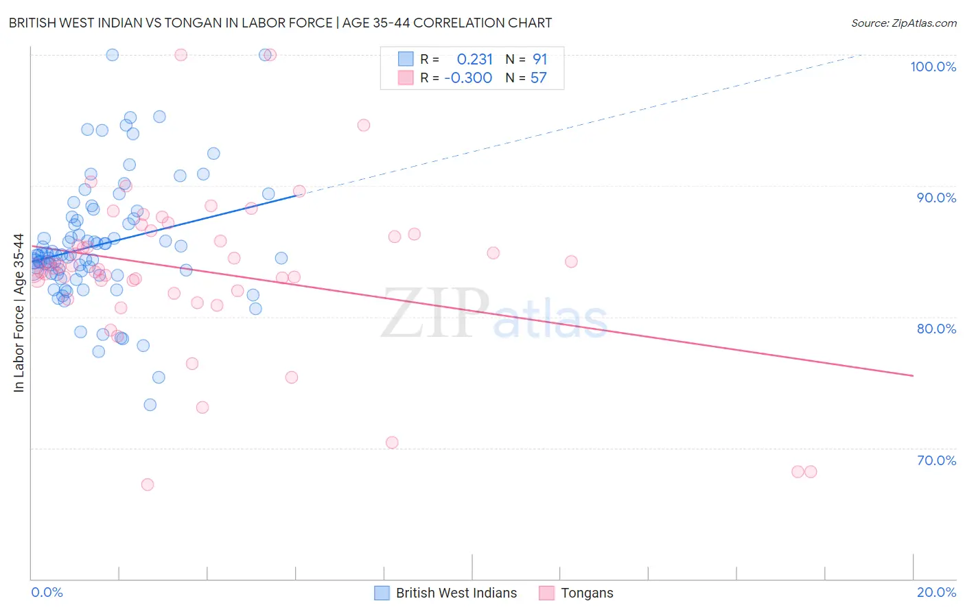 British West Indian vs Tongan In Labor Force | Age 35-44