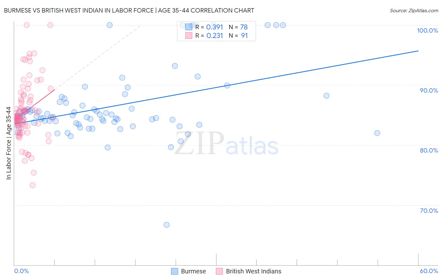 Burmese vs British West Indian In Labor Force | Age 35-44