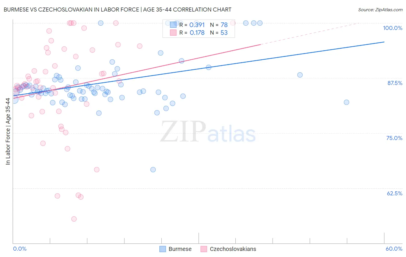 Burmese vs Czechoslovakian In Labor Force | Age 35-44