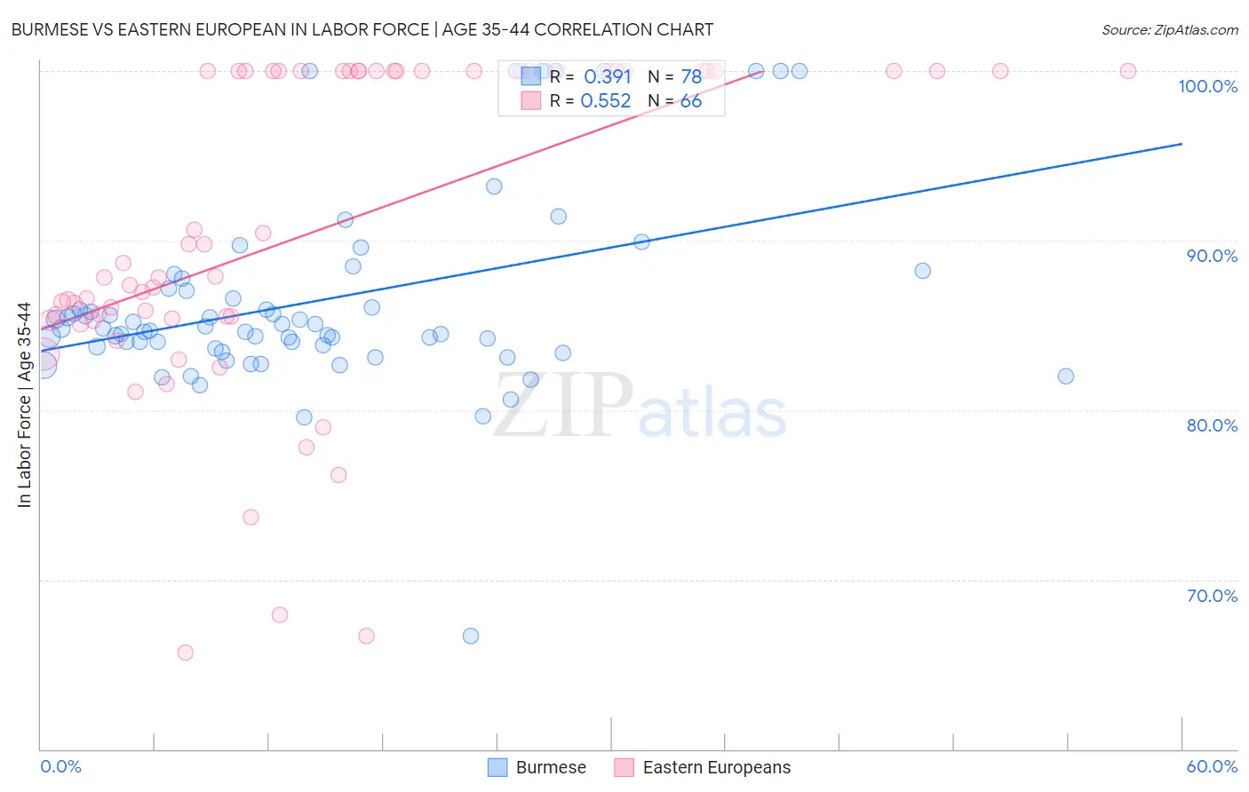 Burmese vs Eastern European In Labor Force | Age 35-44