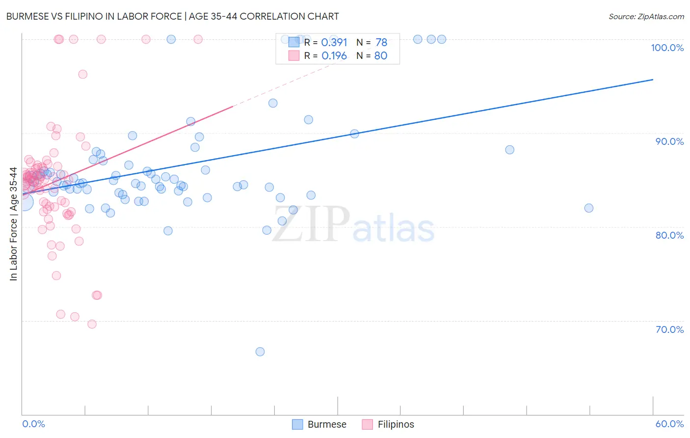 Burmese vs Filipino In Labor Force | Age 35-44
