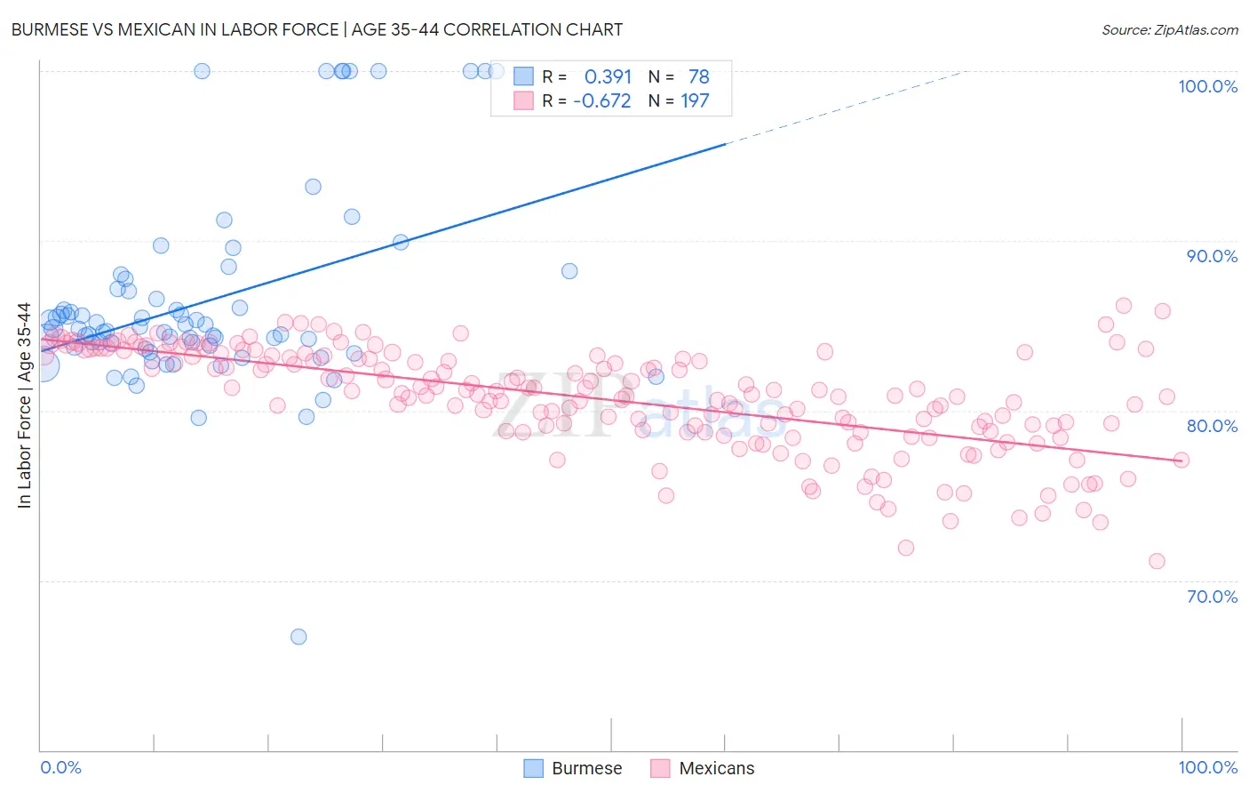 Burmese vs Mexican In Labor Force | Age 35-44