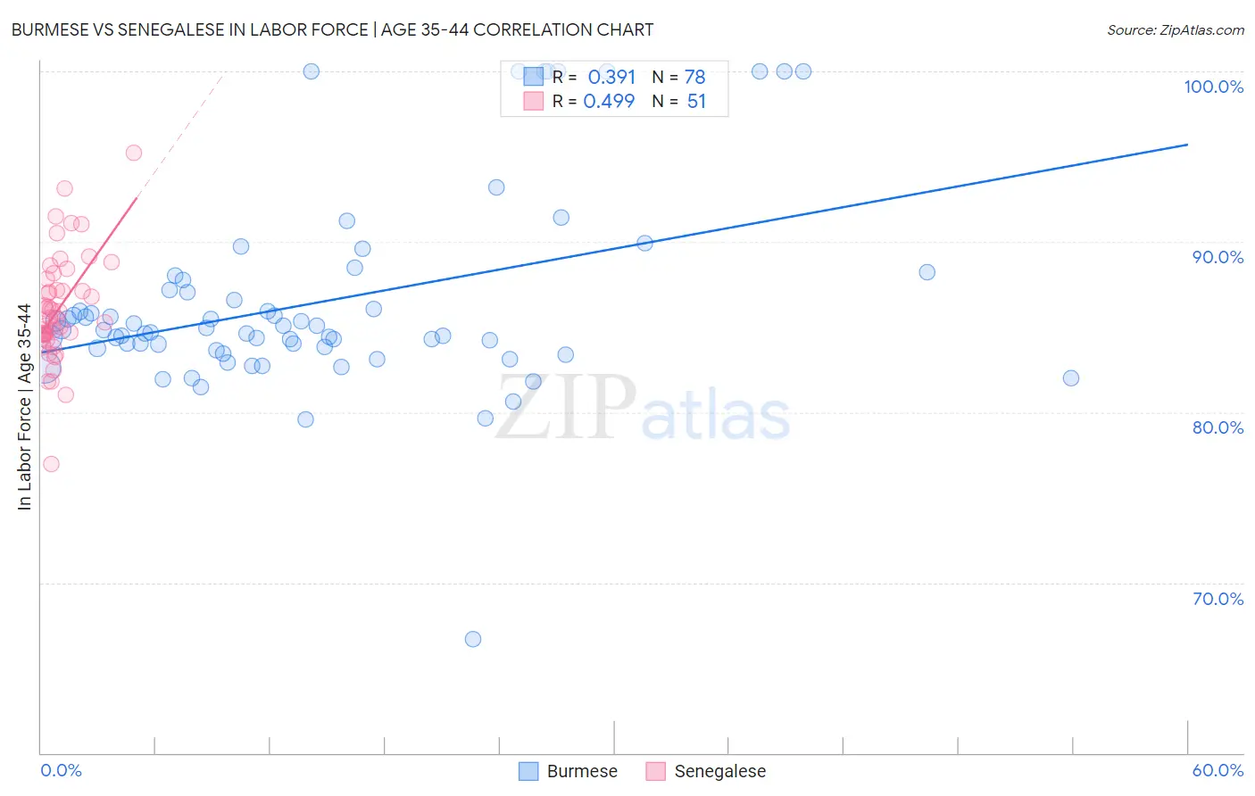 Burmese vs Senegalese In Labor Force | Age 35-44