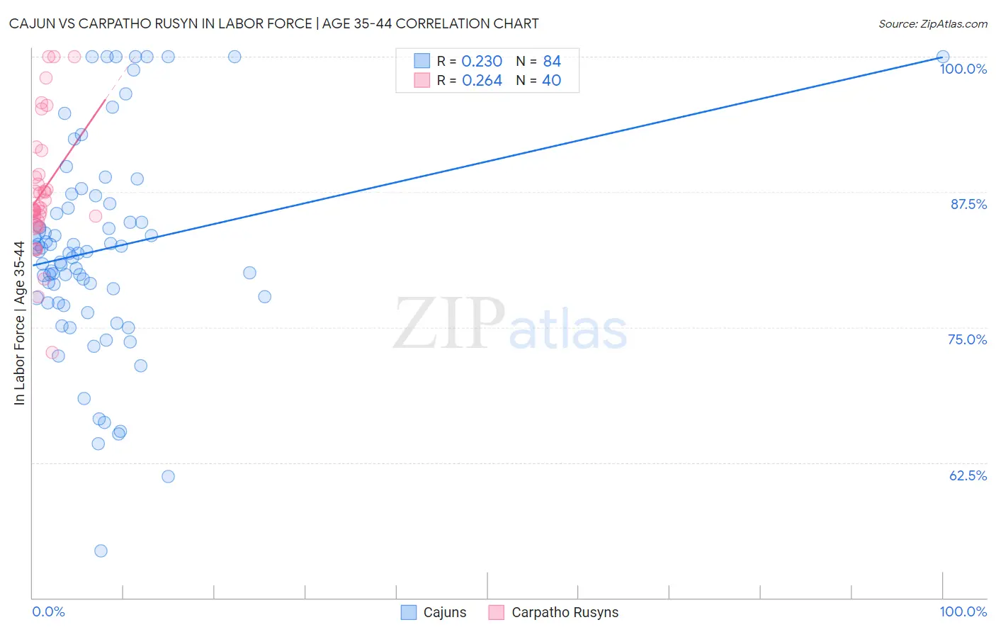 Cajun vs Carpatho Rusyn In Labor Force | Age 35-44