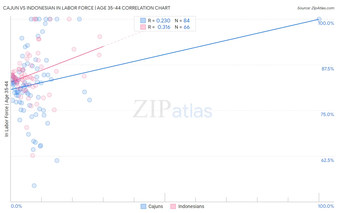 Cajun vs Indonesian In Labor Force | Age 35-44