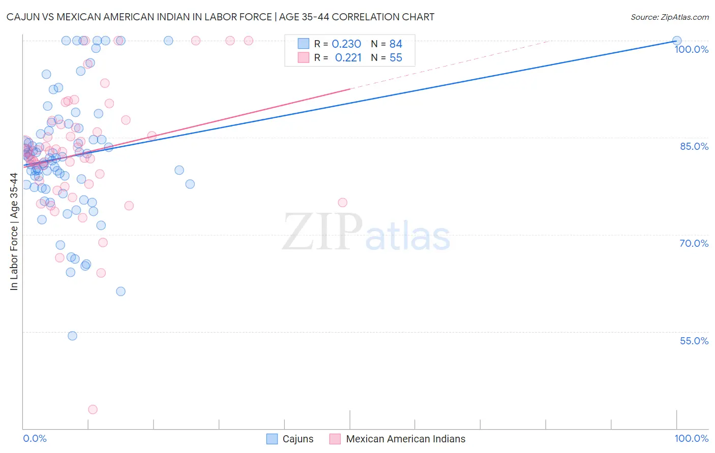 Cajun vs Mexican American Indian In Labor Force | Age 35-44