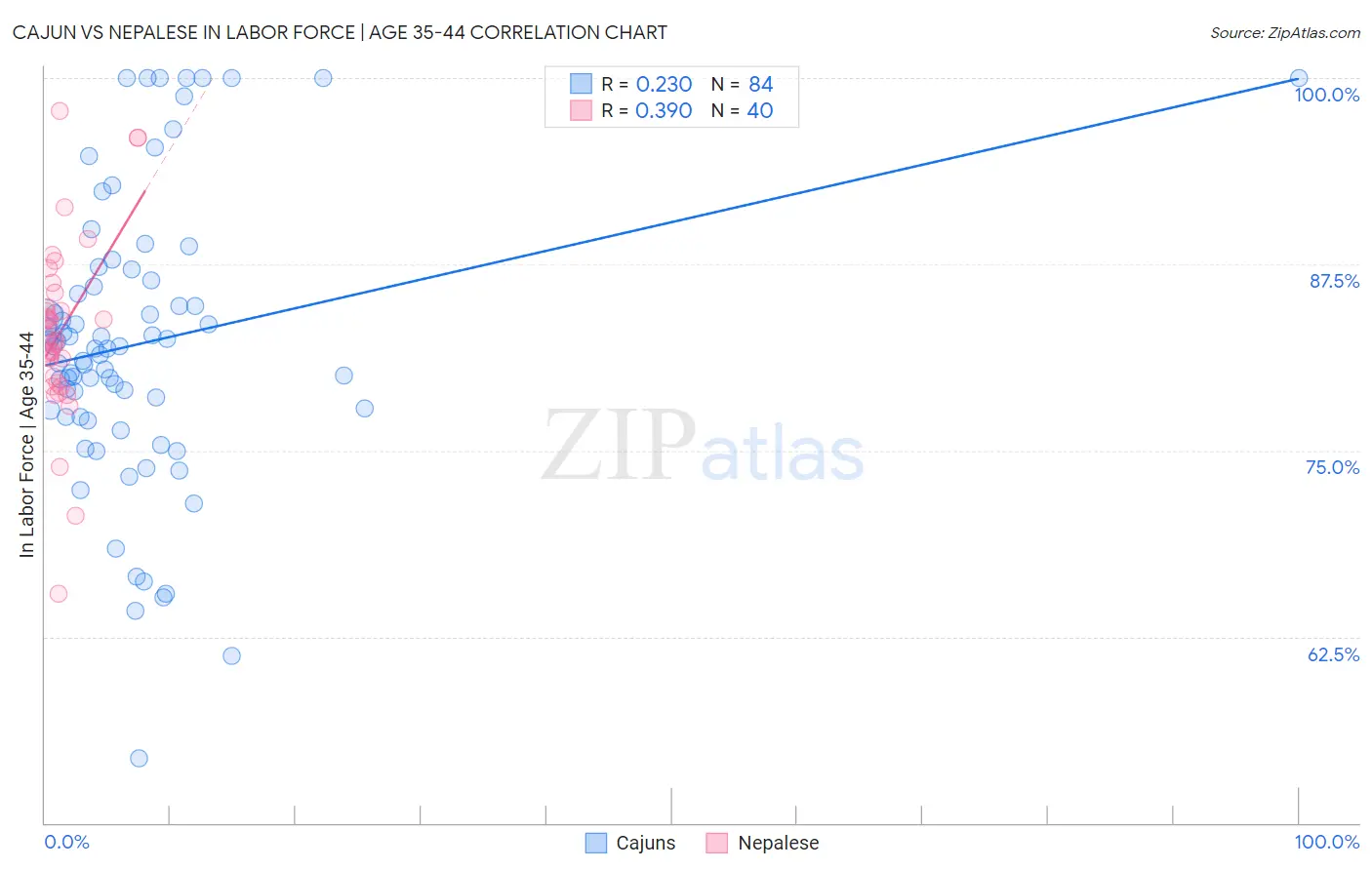 Cajun vs Nepalese In Labor Force | Age 35-44