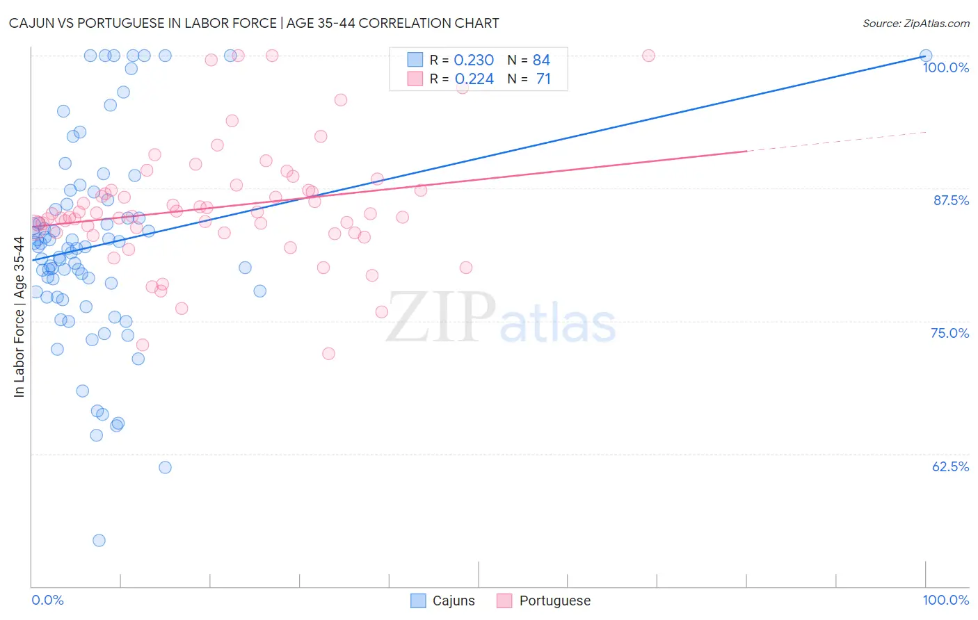 Cajun vs Portuguese In Labor Force | Age 35-44