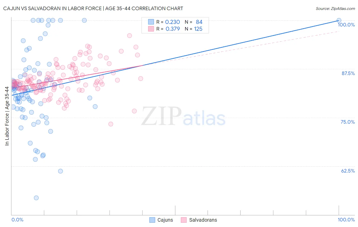 Cajun vs Salvadoran In Labor Force | Age 35-44