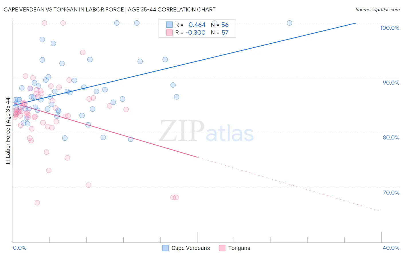 Cape Verdean vs Tongan In Labor Force | Age 35-44