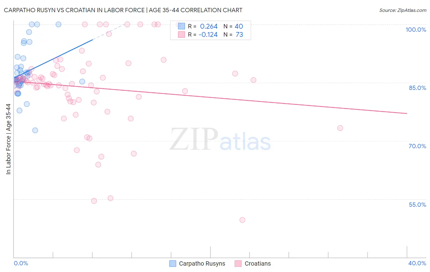Carpatho Rusyn vs Croatian In Labor Force | Age 35-44