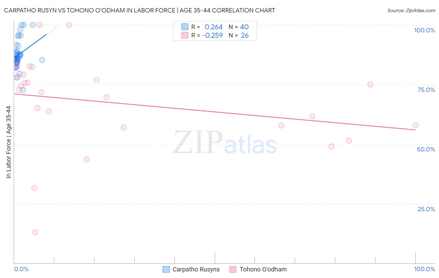 Carpatho Rusyn vs Tohono O'odham In Labor Force | Age 35-44