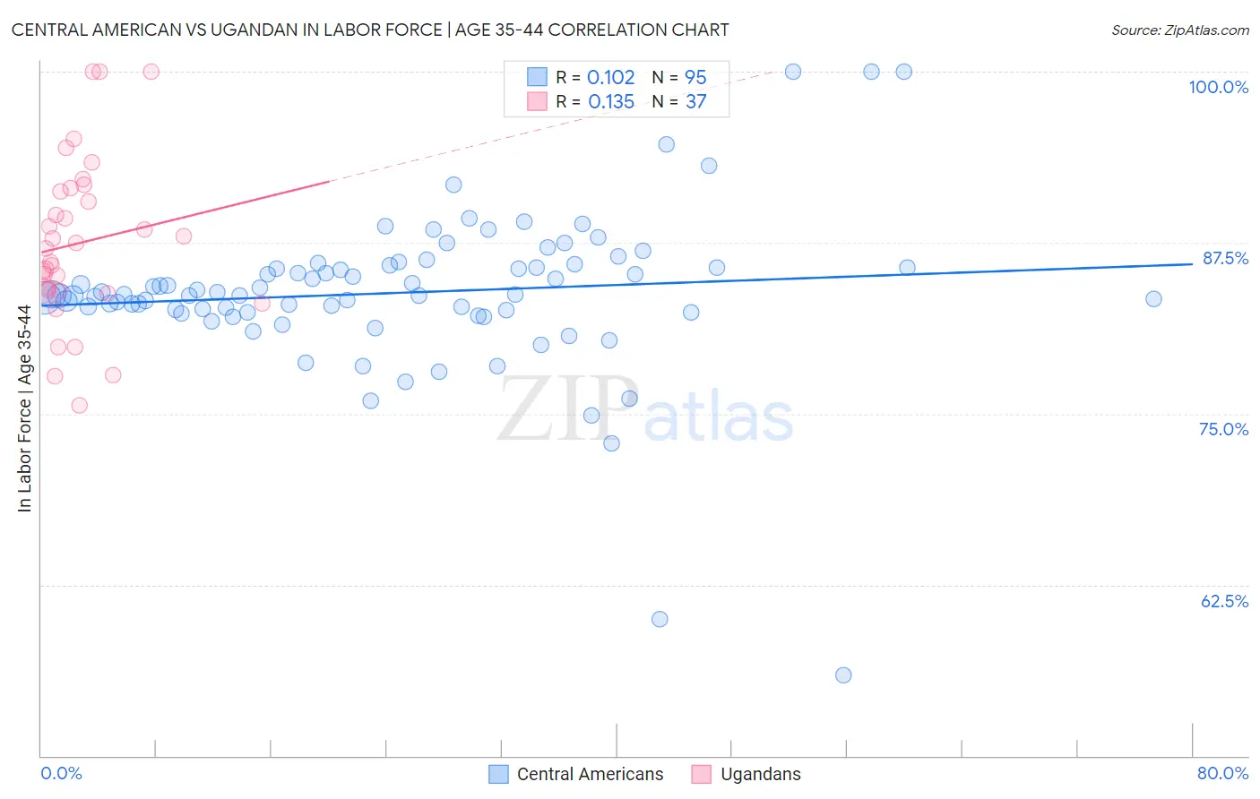 Central American vs Ugandan In Labor Force | Age 35-44