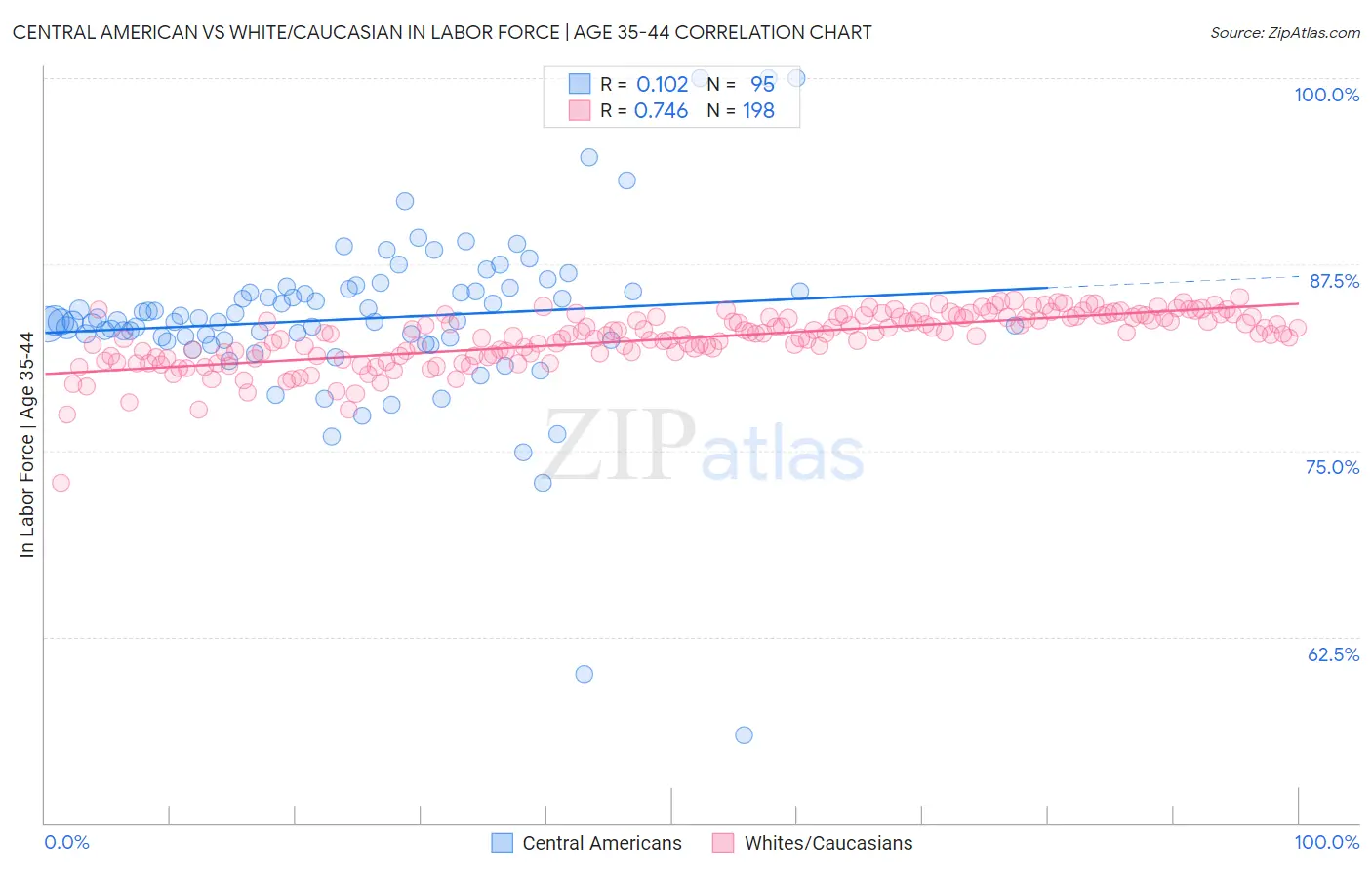 Central American vs White/Caucasian In Labor Force | Age 35-44
