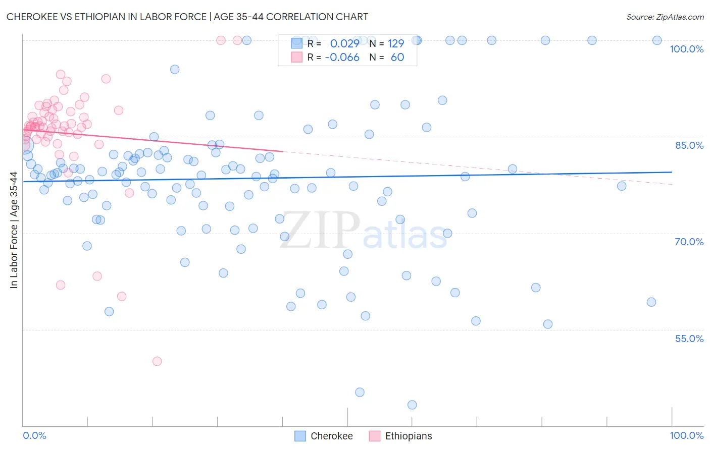 Cherokee vs Ethiopian In Labor Force | Age 35-44