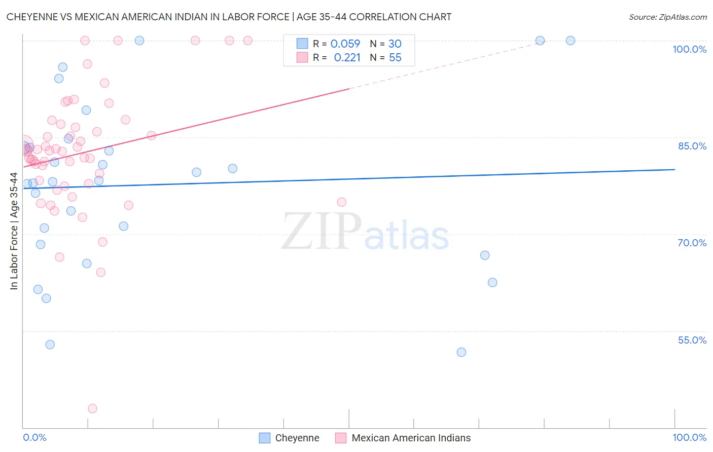 Cheyenne vs Mexican American Indian In Labor Force | Age 35-44