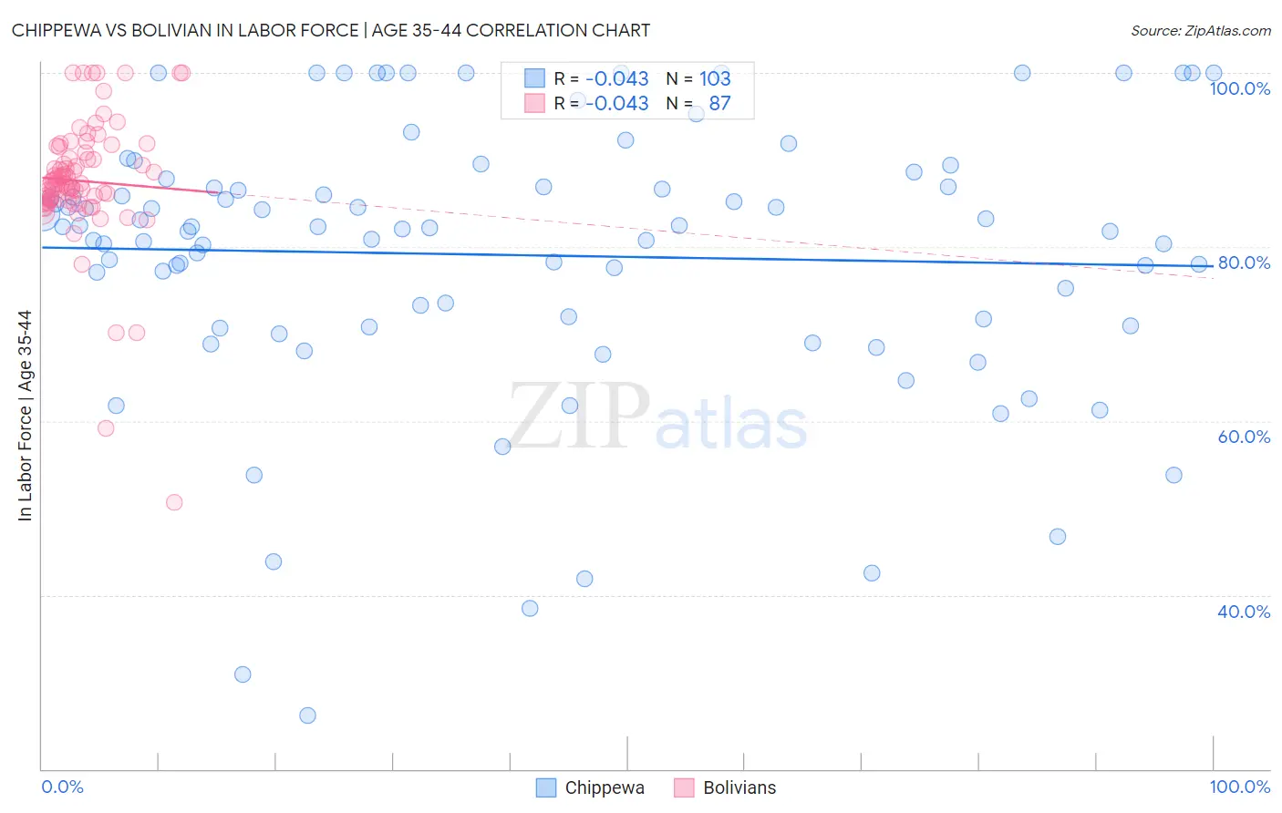 Chippewa vs Bolivian In Labor Force | Age 35-44