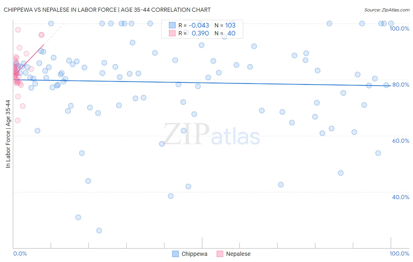 Chippewa vs Nepalese In Labor Force | Age 35-44