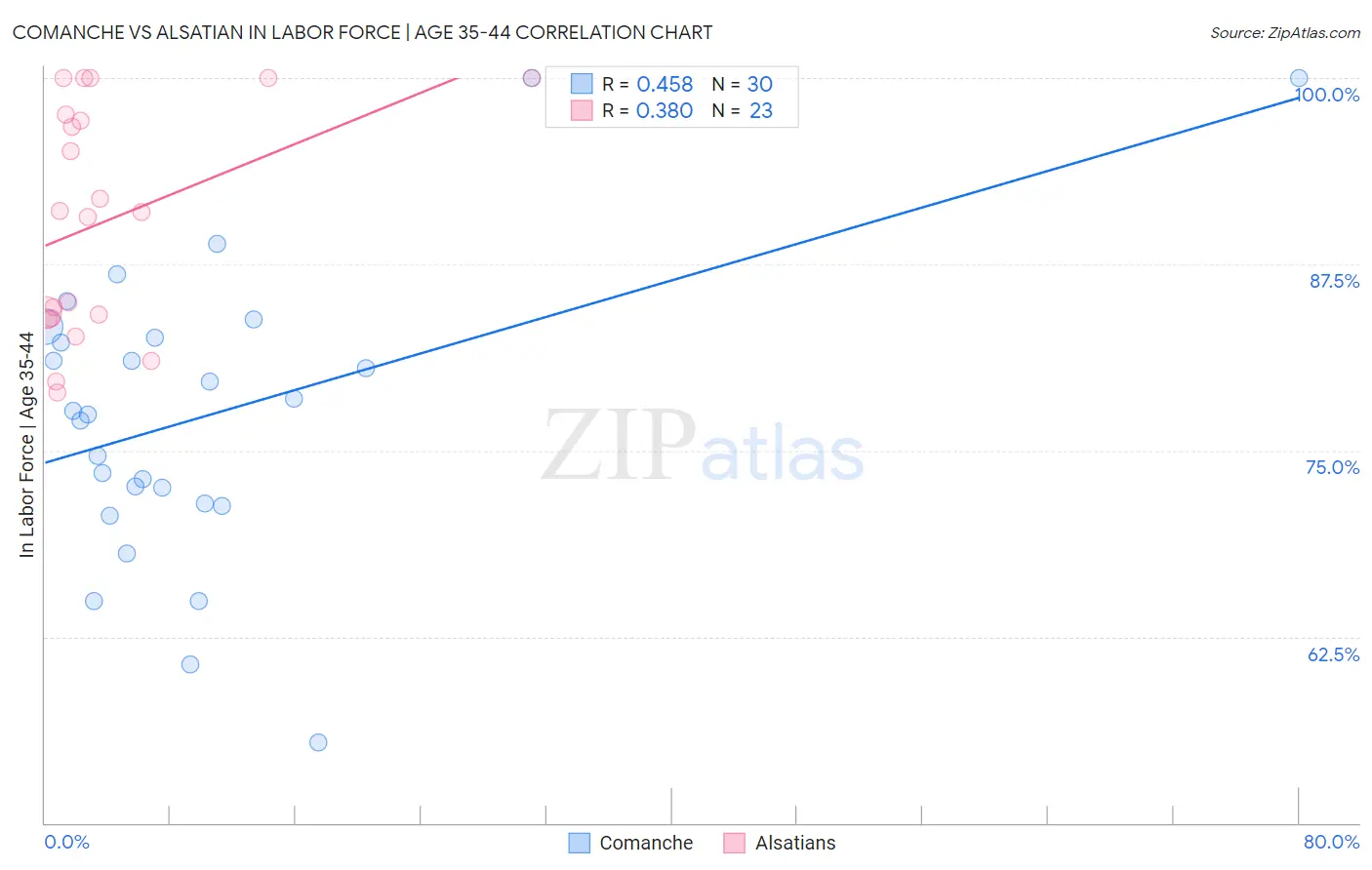 Comanche vs Alsatian In Labor Force | Age 35-44