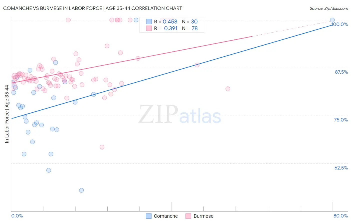 Comanche vs Burmese In Labor Force | Age 35-44