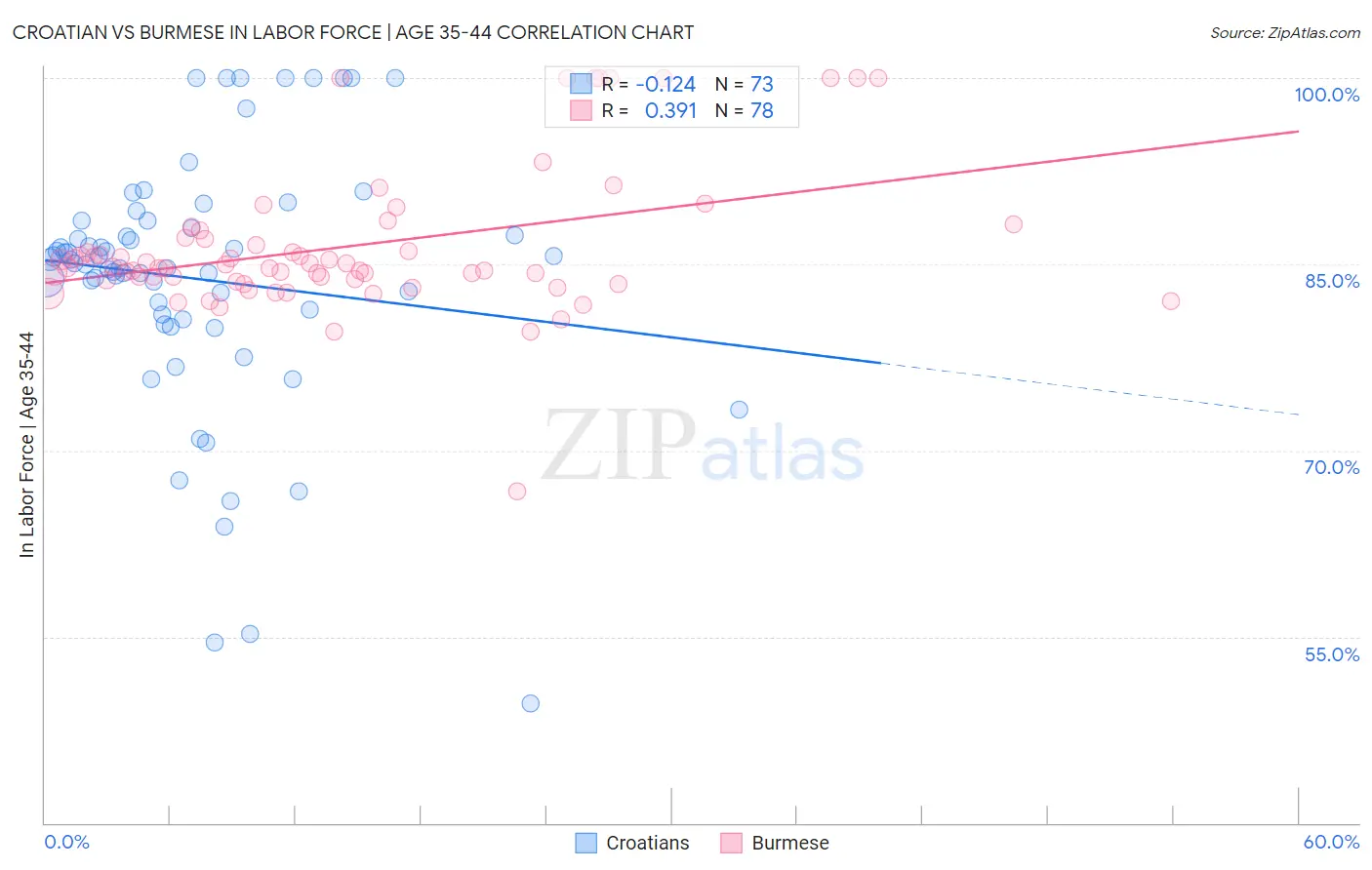 Croatian vs Burmese In Labor Force | Age 35-44