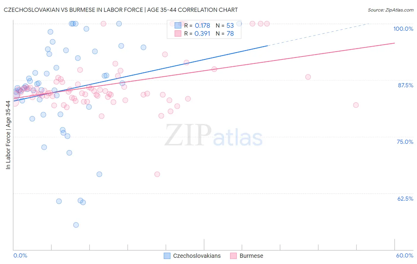 Czechoslovakian vs Burmese In Labor Force | Age 35-44
