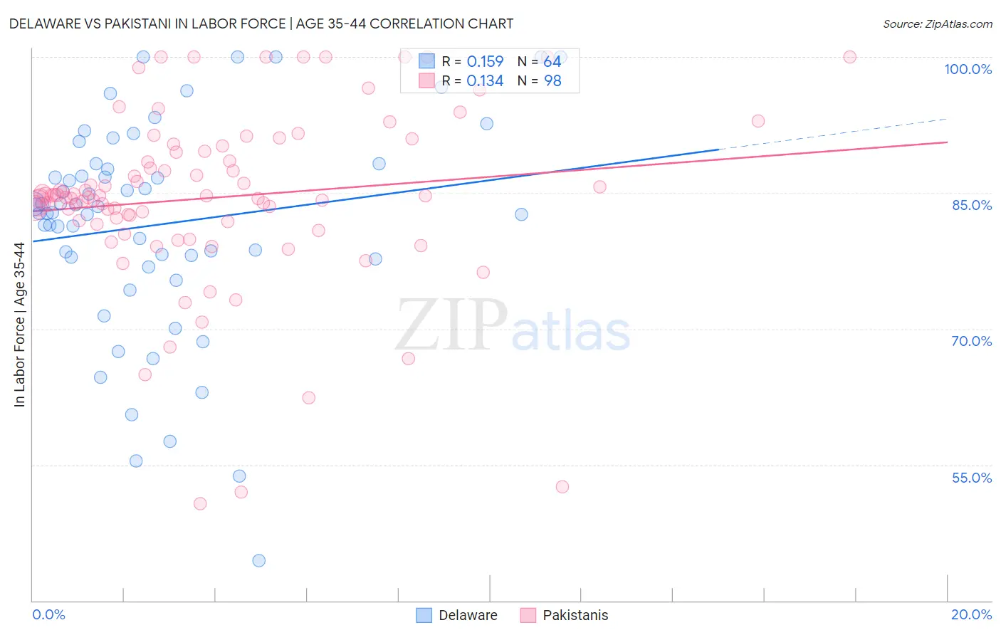 Delaware vs Pakistani In Labor Force | Age 35-44