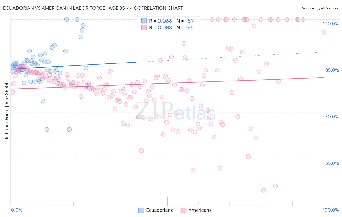 Ecuadorian vs American In Labor Force | Age 35-44