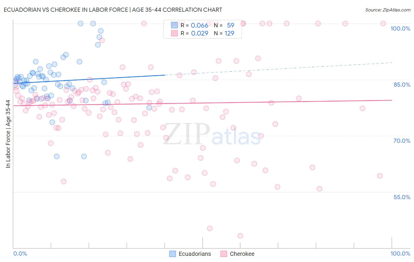 Ecuadorian vs Cherokee In Labor Force | Age 35-44